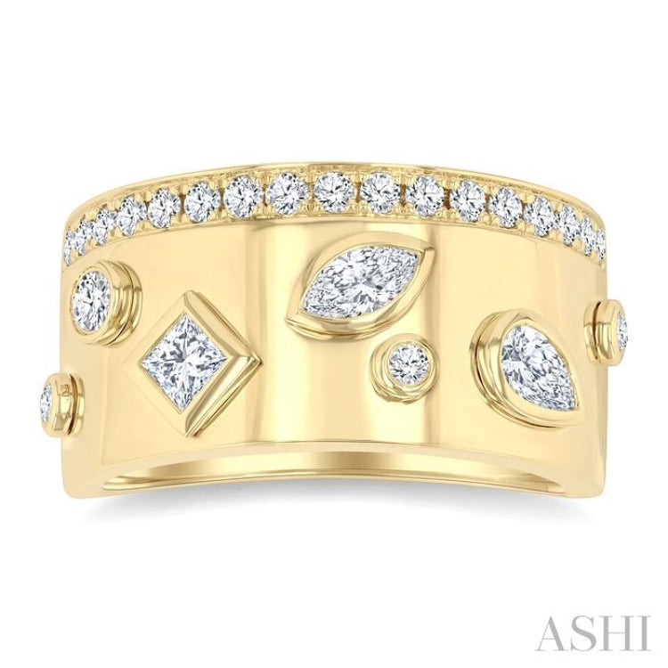 3/4 Ctw Mixed Diamond Cut Fashion Wide Band in 14K Yellow Gold