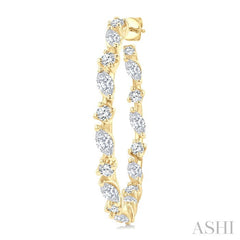1 1/6 Ctw Inside & Outside Marquise and Round Cut Diamond Fashion Open Hoop Earrings in 14K Yellow Gold