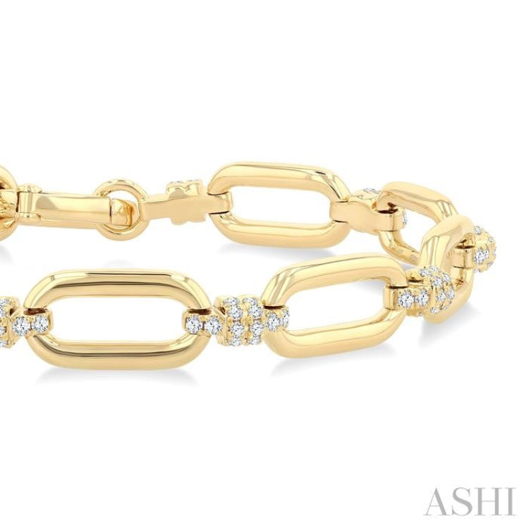1 1/10 Ctw Round Cut Diamond Paperclip Link Aeris Gold Fashion Bracelet in 14K Yellow Gold