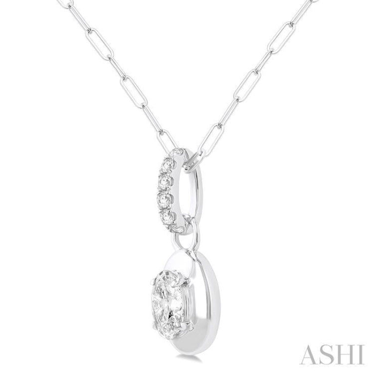 1/4 Ctw Dome Oval and Round Cut Diamond Fashion Pendant With Paper Clip Chain in 14K White Gold