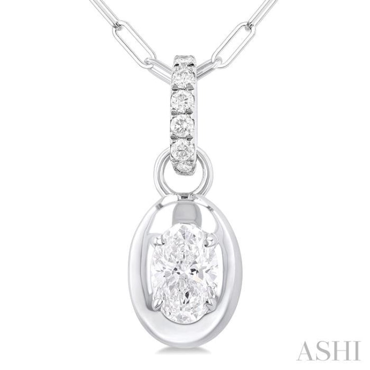 1/4 Ctw Dome Oval and Round Cut Diamond Fashion Pendant With Paper Clip Chain in 14K White Gold