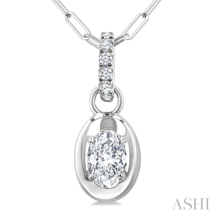 1/4 Ctw Dome Oval and Round Cut Diamond Fashion Pendant With Paperclip Chain in 14K White Gold