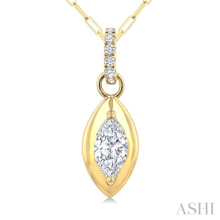 1/4 Ctw Dome Marquise and Round Cut Diamond Fashion Pendant With Paperclip Chain in 14K Yellow Gold