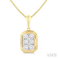 1/3 Ctw Lovebright Emerald Shape Round Cut Diamond Fashion Pendant With Chain in 14K Yellow and White Gold