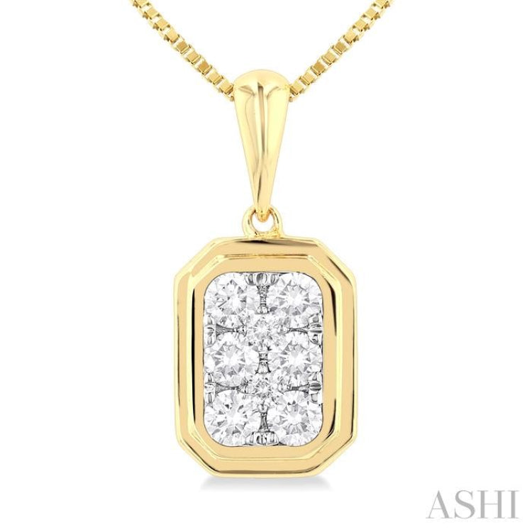 1/3 Ctw Lovebright Emerald Shape Round Cut Diamond Fashion Pendant With Chain in 14K Yellow and White Gold