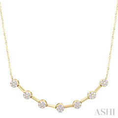 1/3 Ctw Smile Bar Circular Motif Round Cut Diamond Fashion Necklace in 10K Yellow Gold