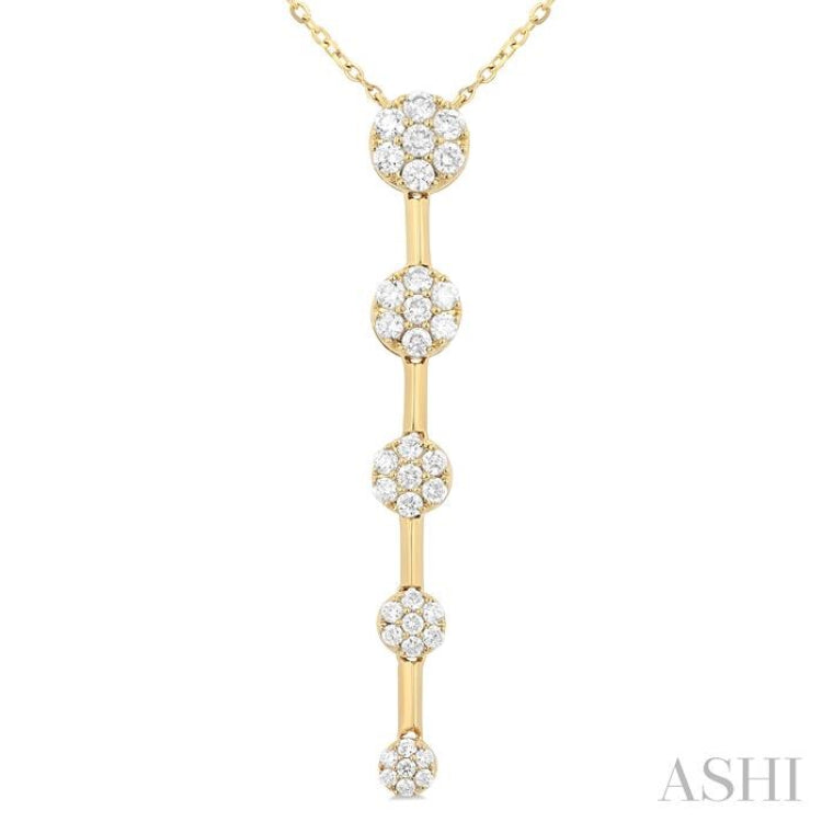 1/2 Ctw Vertical Bar Graduated Circular Motif Round Cut Diamond Fashion Necklace in 10K Yellow Gold