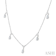 5/8 Ctw Dangle Pear and Round Cut Diamond Station Necklace in 14K White Gold