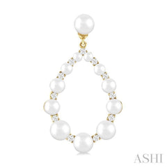 2 MM-4.5 MM Tear Drop Cultured Pearls and 1/4 Ctw Round Cut Diamond Fashion Earring in 10K Yellow Gold