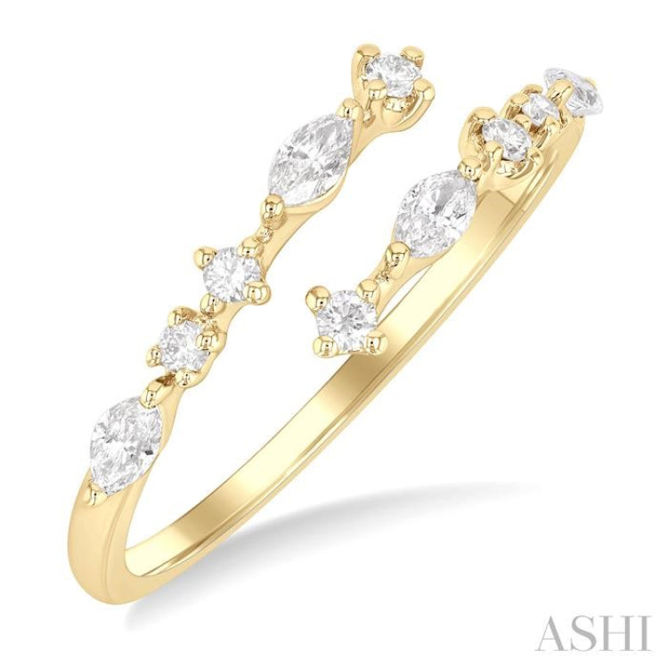 1/3 Ctw Bypass Marquise and Round Cut Diamond Fashion Open Band in 14K Yellow Gold