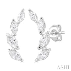 1/2 Ctw Marquise Cut Diamond Leaf Vine Fashion Stud Earrings in 14K White Gold