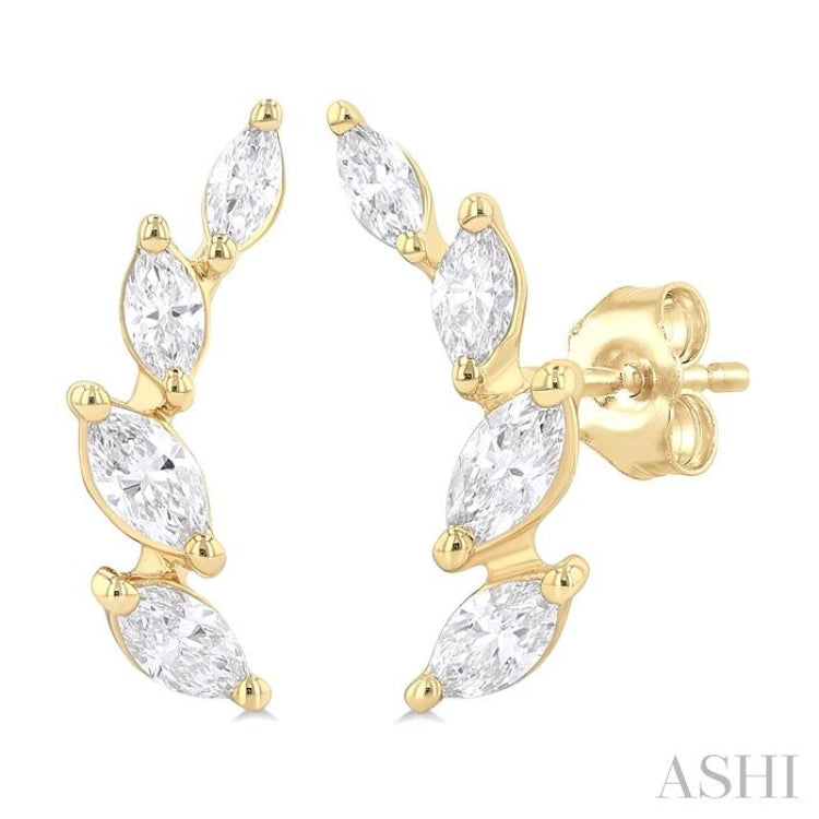1/2 Ctw Marquise Cut Diamond Leaf Vine Fashion Stud Earrings in 14K Yellow Gold