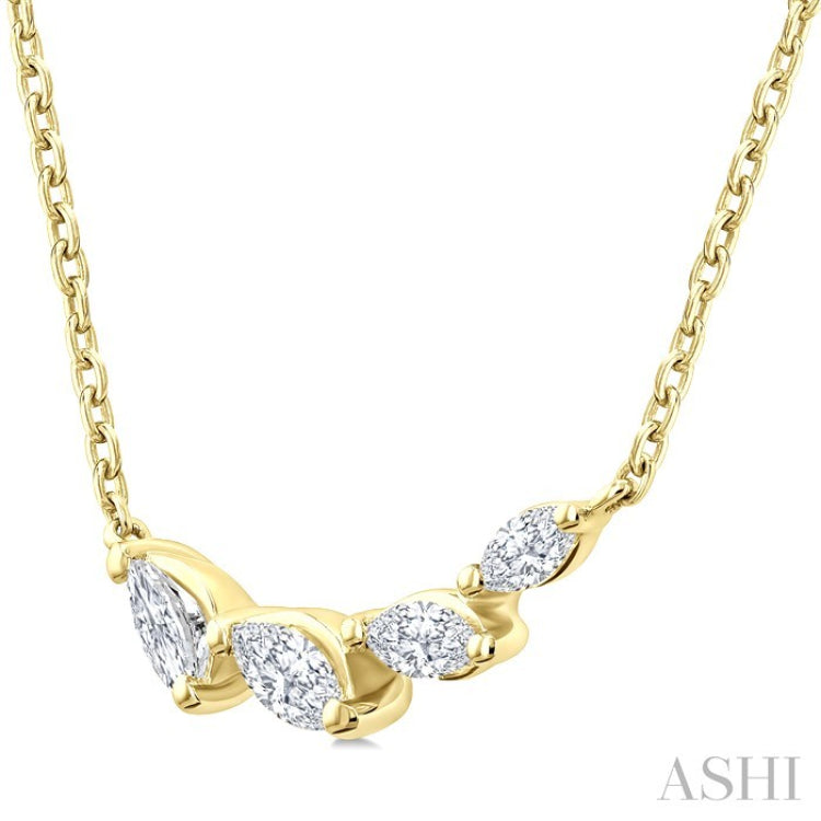1/4 Ctw Graduated Marquise Cut Diamond Fashion Necklace in 14K Yellow Gold
