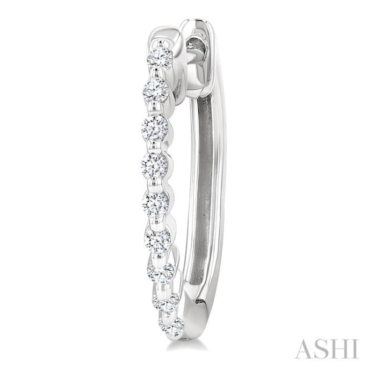1/6 Ctw Petite Shared Prong Round Cut Diamond Hoop Earrings in Sterling Silver