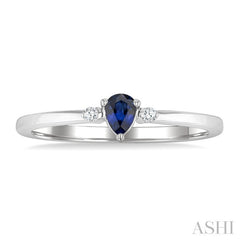 4x3 MM Pear Shape Sapphire and 1/50 Ctw Petite Round Cut Diamond Fashion Ring in 10K White Gold