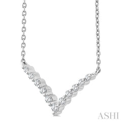 1/8 Ctw Petite Chevron Round Cut Diamond Pendant With Chain in Sterling Silver