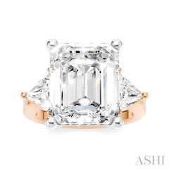 1 1/10 Ctw Emerald Shape Trillion and Round Cut Diamond Semi-Mount Engagement Ring in 14K Rose and White Gold