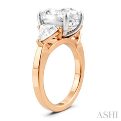 1 1/10 Ctw Oval Shape Trillion Cut & Round Cut Diamond Semi-Mount Engagement Ring in 14K Rose and White Gold
