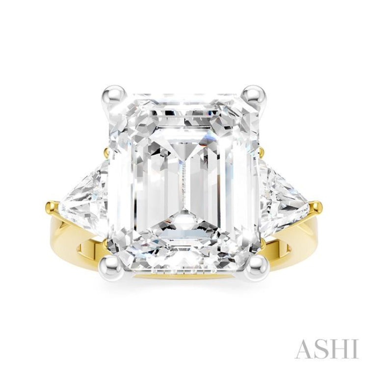 1 1/10 Ctw Emerald Shape Trillion and Round Cut Diamond Semi-Mount Engagement Ring in 14K Yellow and White Gold