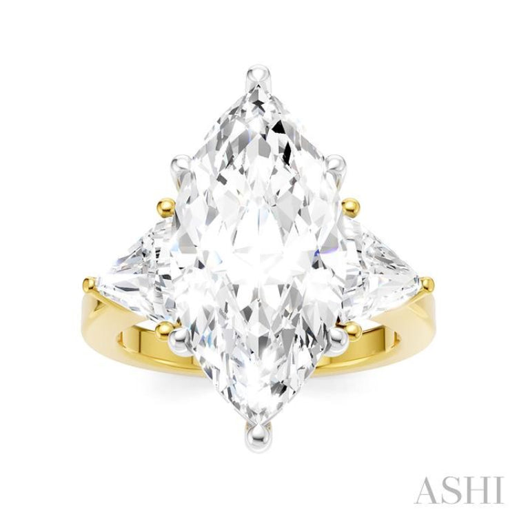 1 1/10 Ctw Marquise Shape Trillion and Round Cut Diamond Semi-Mount Engagement Ring in 14K Yellow and White Gold