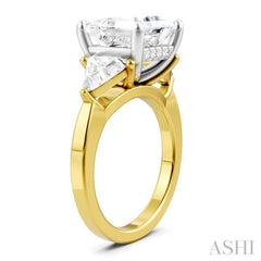 1 1/10 Ctw Princess Shape Trillion Cut & Round Cut Diamond Semi-Mount Engagement Ring in 14K Yellow and White Gold