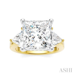 1 1/10 Ctw Princess Shape Trillion Cut & Round Cut Diamond Semi-Mount Engagement Ring in 14K Yellow and White Gold