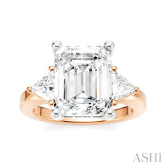 1/2 Ctw Emerald Shape Trillion and Round Cut Diamond Semi-Mount Engagement Ring in 14K Rose and White Gold