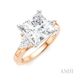 1/2 Ctw Princess Shape Trillion Cut & Round Cut Diamond Semi-Mount Engagement Ring in 14K Rose and White Gold