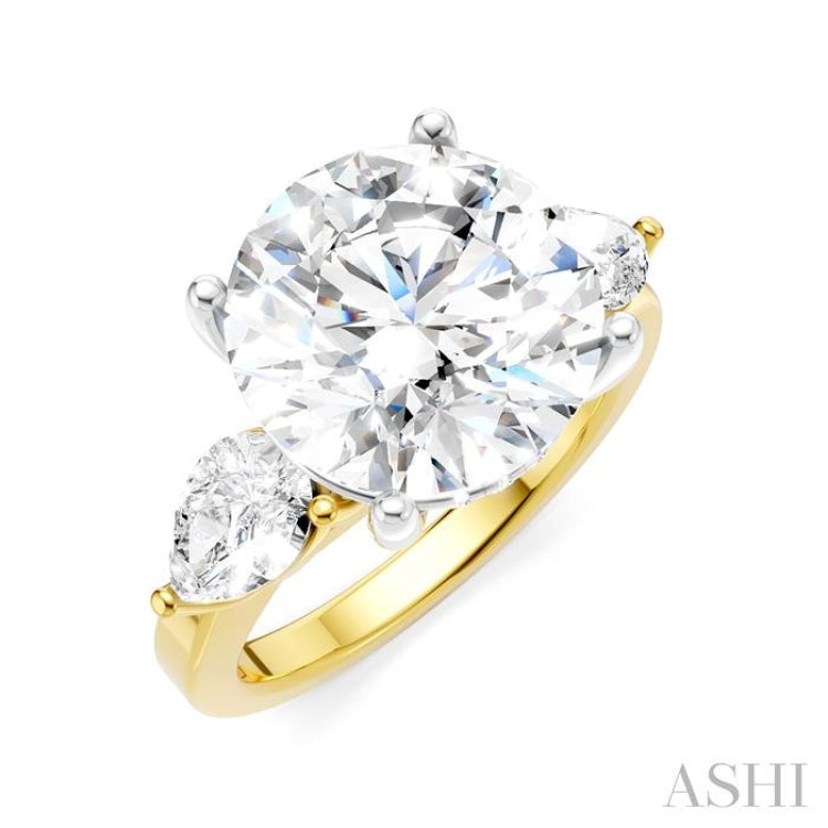 1 1/10 Ctw Tri-Mount Circular Shape Center Pear and Round Cut Diamond Semi-Mount Engagement Ring in 14K Yellow and White Gold