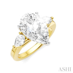 1/2 Ctw Tri-Mount Centerpiece Pear and Round Cut Diamond Semi-Mount Engagement Ring in 14K Yellow and White Gold