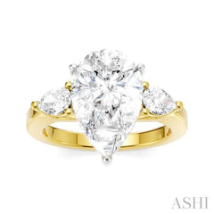 1/2 Ctw Tri-Mount Centerpiece Pear and Round Cut Diamond Semi-Mount Engagement Ring in 14K Yellow and White Gold