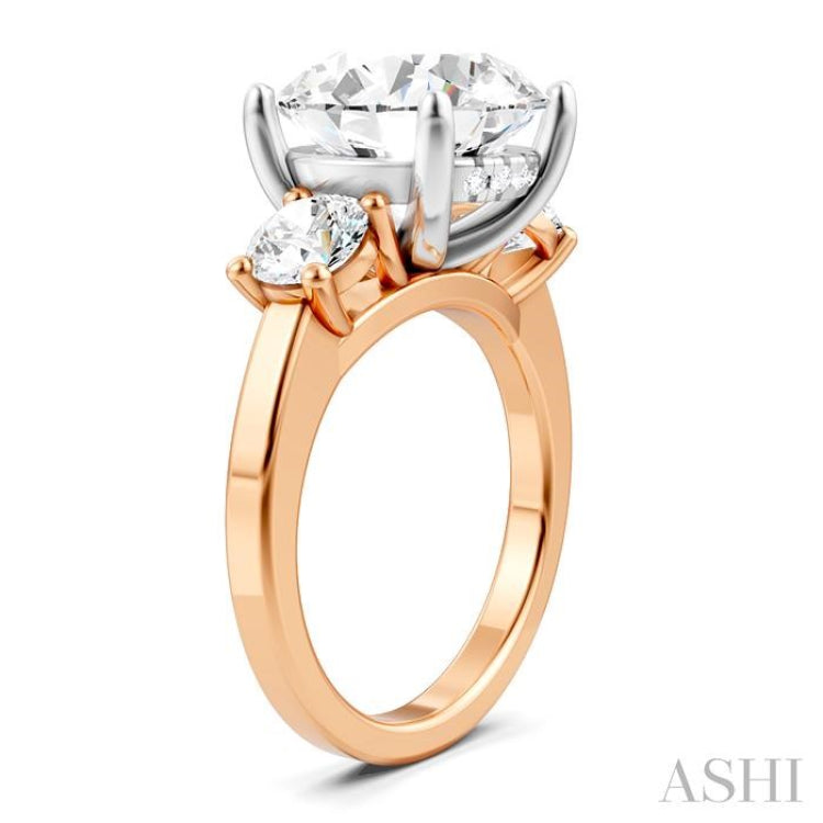 1 1/10 Ctw Tri-Mount Past, Present and Future Round Cut Diamond Semi-Mount Engagement Ring in 14K Rose and White Gold