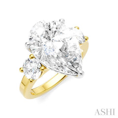 1 1/10 Ctw Tri-Mount Pear Shape Round Cut Diamond Semi-Mount Engagement Ring in 14K Yellow and White Gold