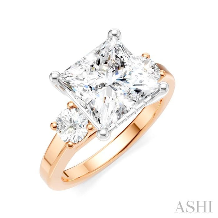 1/2 Ctw Tri-Mount Princess Shape Round Cut Diamond Semi-Mount Engagement Ring in 14K Rose and White Gold