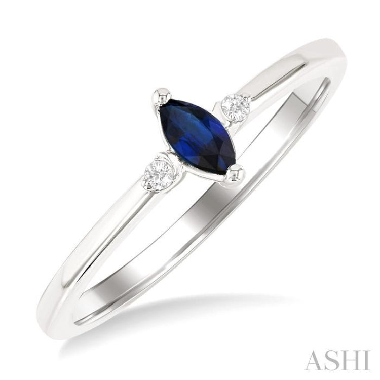 5x2.5 MM Marquise Shape Sapphire and 1/50 Ctw Petite Round Cut Diamond Fashion Ring in 10K White Gold