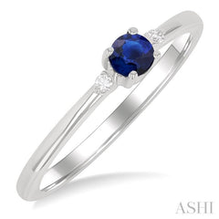 3.5 MM Round Shape Sapphire and 1/50 Ctw Petite Round Cut Diamond Fashion Ring in 10K White Gold