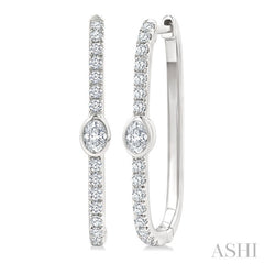 3/8 Ctw Oval and Round Cut Diamond Rectangular Fashion Hoop Earrings in 14K White Gold