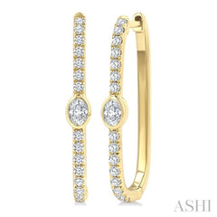 3/8 Ctw Oval and Round Cut Diamond Rectangular Fashion Hoop Earrings in 14K Yellow Gold