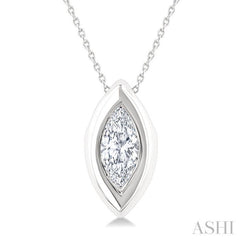 1/3 Ctw Bezel Set Marquise Cut Diamond Bubble Fashion Pendant With Chain in 14K White Gold