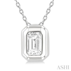 1/3 Ctw Bezel Set Emerald Cut Diamond Bubble Fashion Pendant With Chain in 14K White Gold