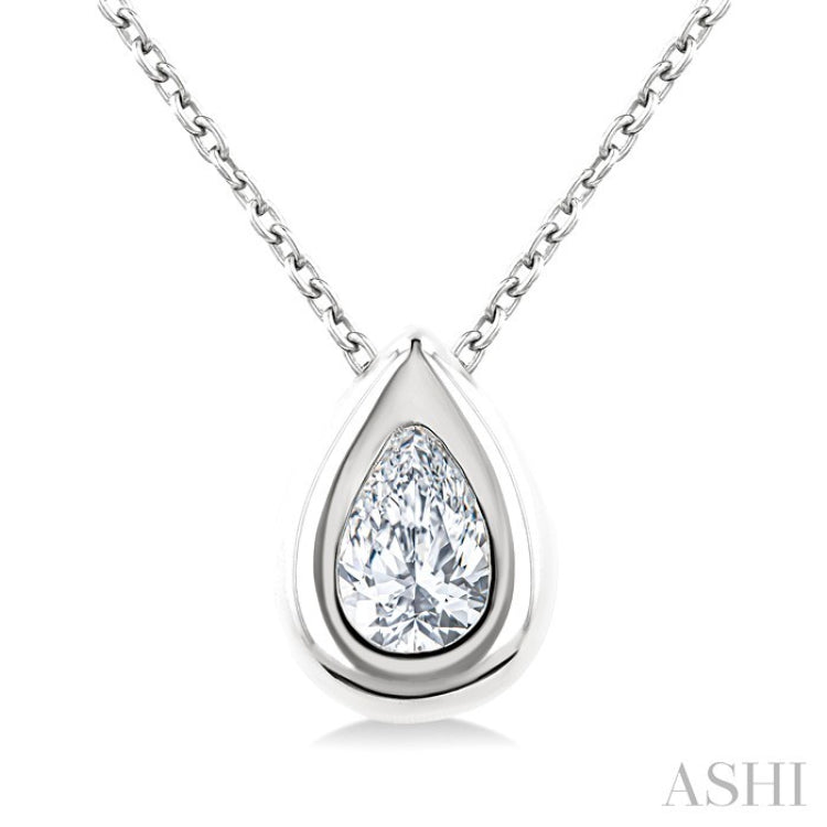 1/3 Ctw Bezel Set Pear Cut Diamond Bubble Fashion Pendant With Chain in 14K White Gold