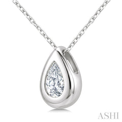 1/3 Ctw Bezel Set Pear Cut Diamond Bubble Fashion Pendant With Chain in 14K White Gold