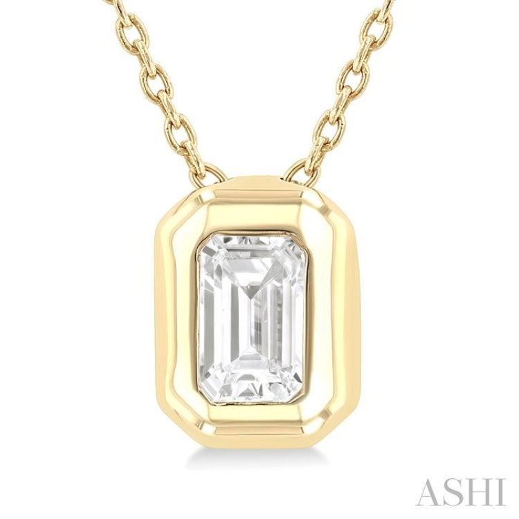 1/3 Ctw Bezel Set Emerald Cut Diamond Bubble Fashion Pendant With Chain in 14K Yellow Gold
