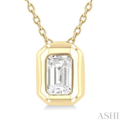 1/3 Ctw Bezel Set Emerald Cut Diamond Bubble Fashion Pendant With Chain in 14K Yellow Gold