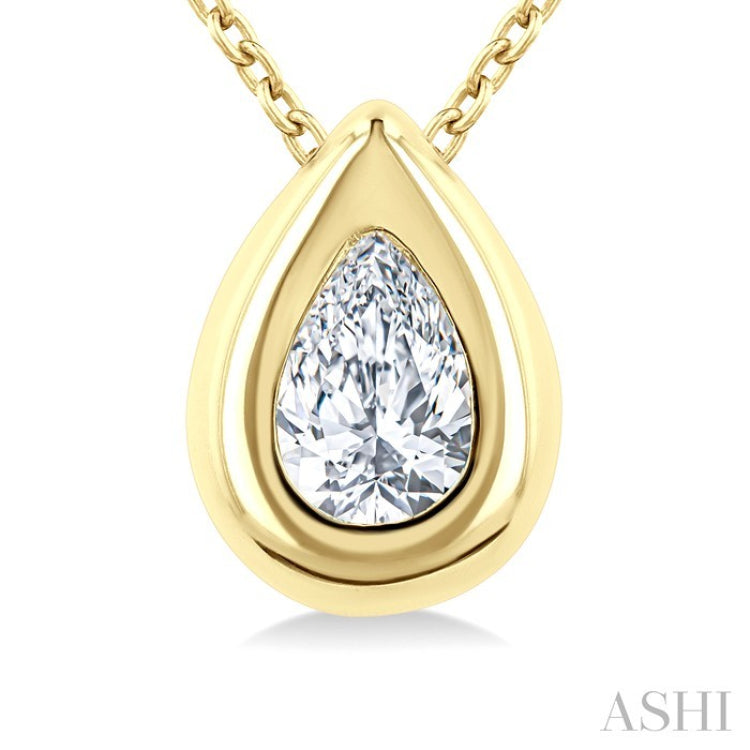 1/3 Ctw Bezel Set Pear Cut Diamond Bubble Fashion Pendant With Chain in 14K Yellow Gold