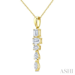 7/8 Ctw Mixed Diamond Cut Dangle Fashion Pendant With Chain in 14K Yellow Gold