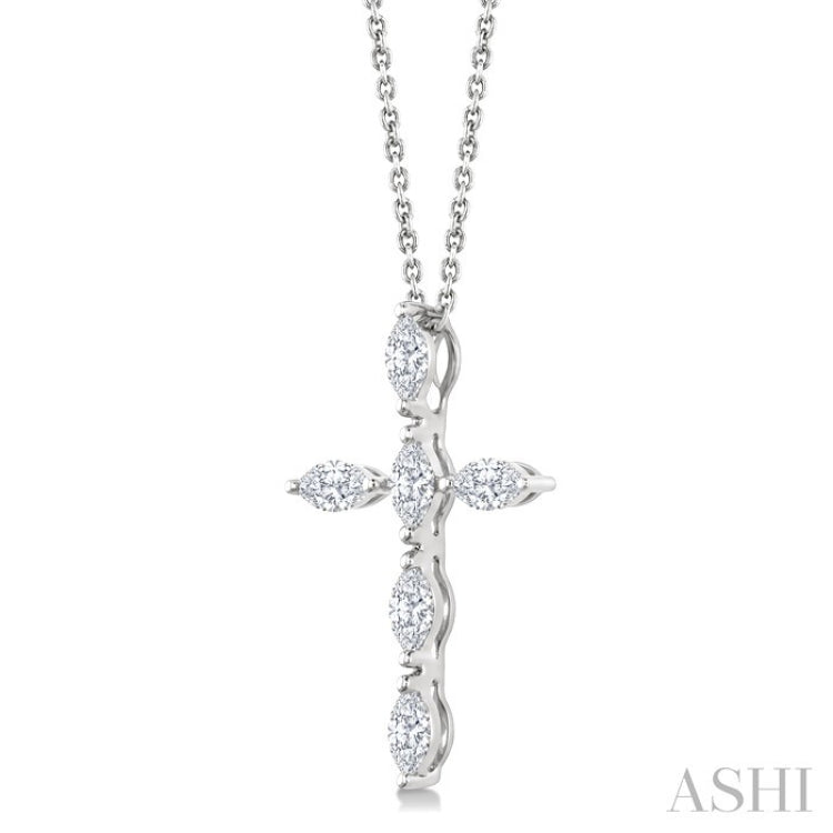 3/4 Ctw Cross 6-Stone Marquise Cut Diamond Fashion Pendant With Chain in 14K White Gold