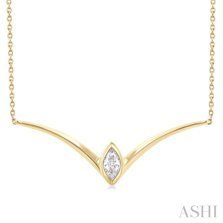 1/4 Ctw Chevron Bezel Marquise Cut Diamond Necklace in 14K Yellow Gold