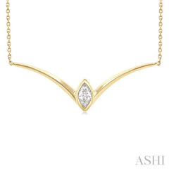 1/4 Ctw Chevron Bezel Marquise Cut Diamond Necklace in 14K Yellow Gold