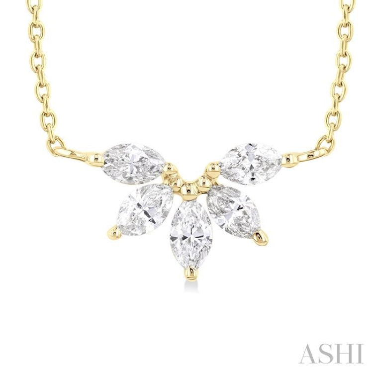 1/3 Ctw Semi-Circle Chevron Marquise Cut Diamond Fashion Necklace in 14K Yellow Gold